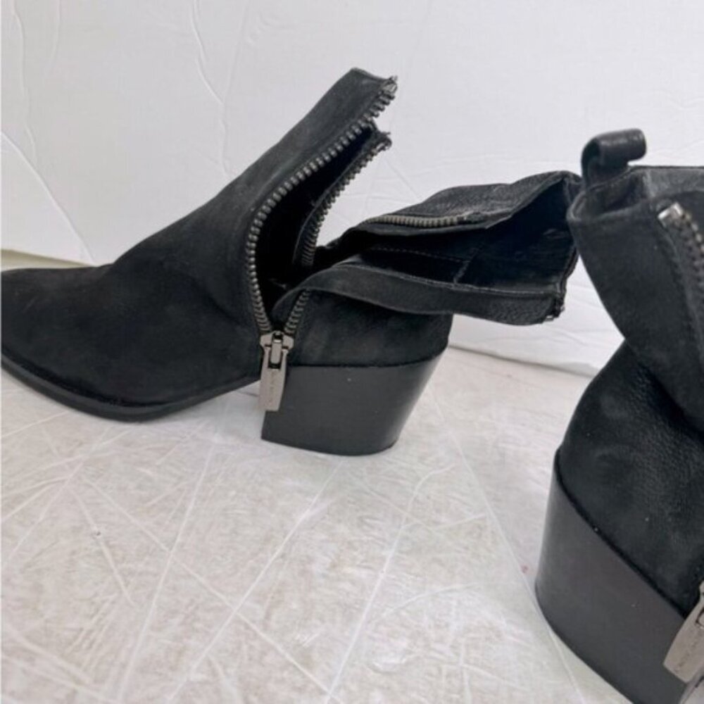 VINCE CAMUTO Imala Double Zip Mid Heel Booties Leather Moto Boots Punk Black 7 - Picture 6 of 16